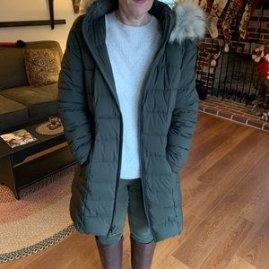 Military Green Winter Coat with Fur Trim